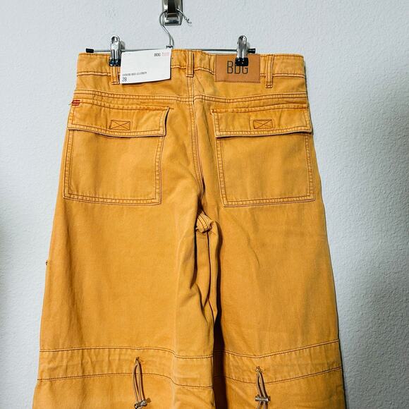 NEW BDG Extreme Wide-Leg Utility Jean Baggy Drawstring Mustard Yellow Sz 28 - Picture 6 of 12